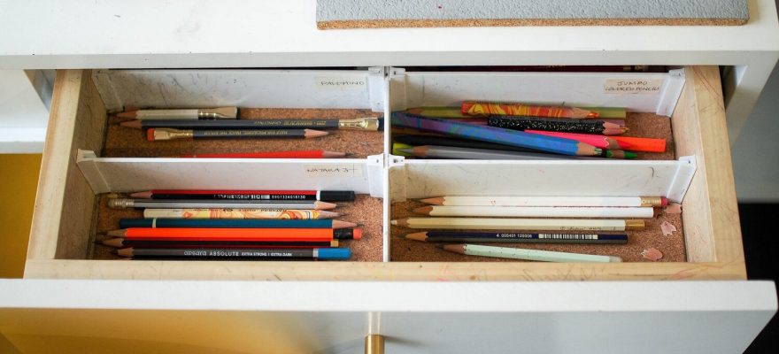 Image of pencils on a drawer divider