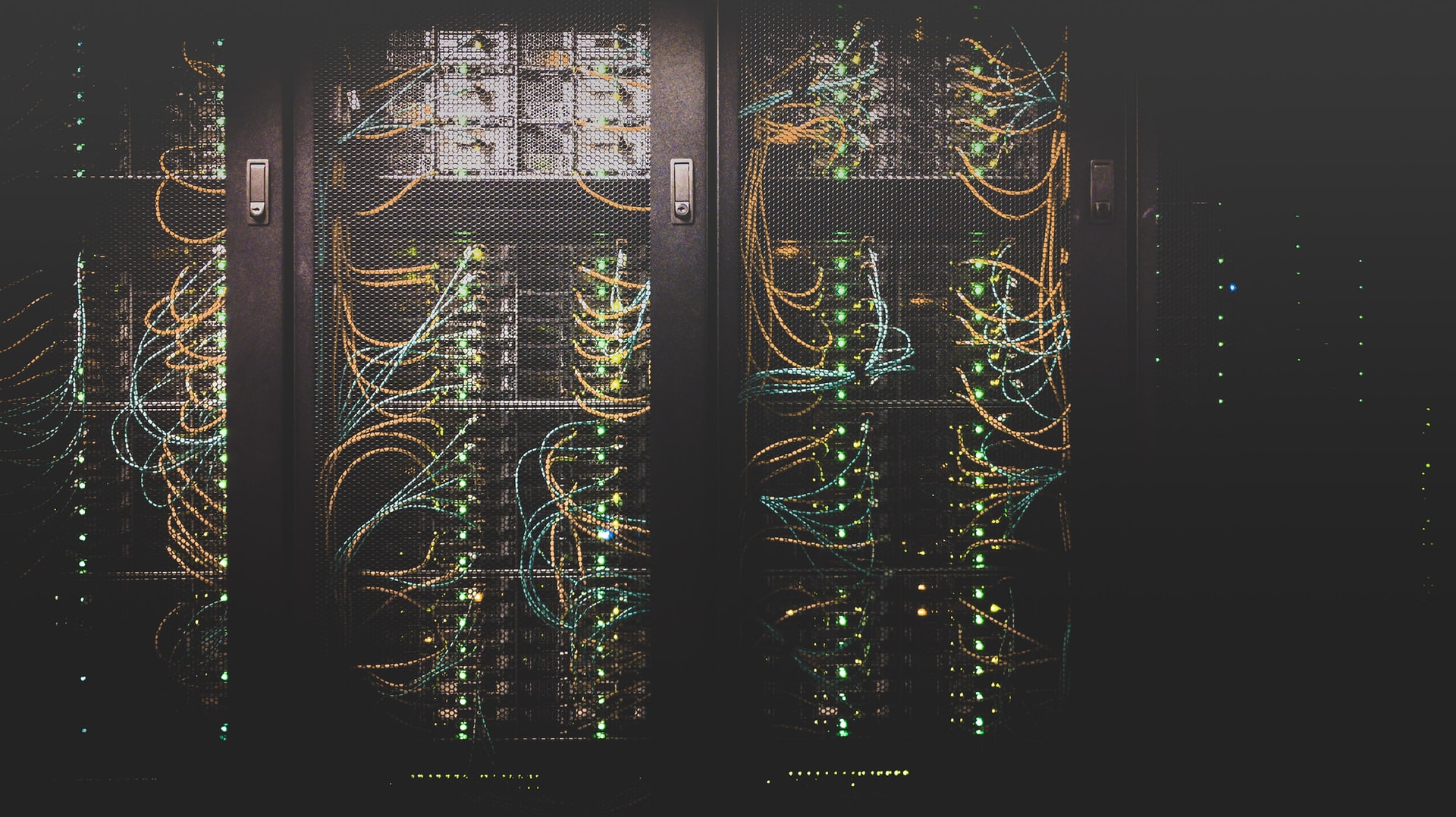Servers connected with multiple cables on racks